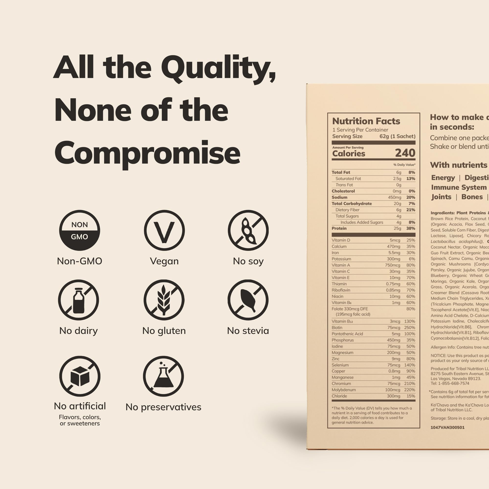 Ka’Chava Vanilla powder scoop highlights easy measurement for balanced meals.
