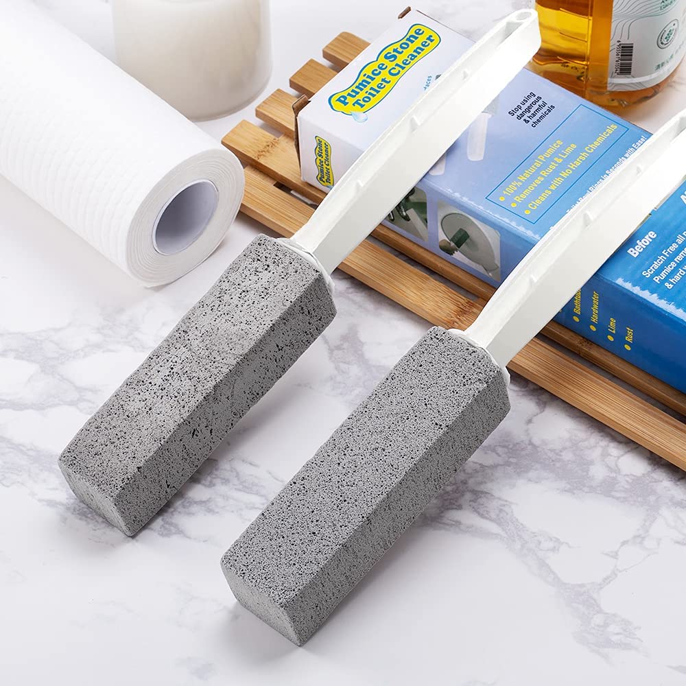 Kadden ergonomic-handle pumice stone in hand showing strong leverage for stubborn buildup