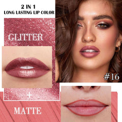 Kaely pearlescent mauve metallic lip gloss close-up showing shimmering finish.