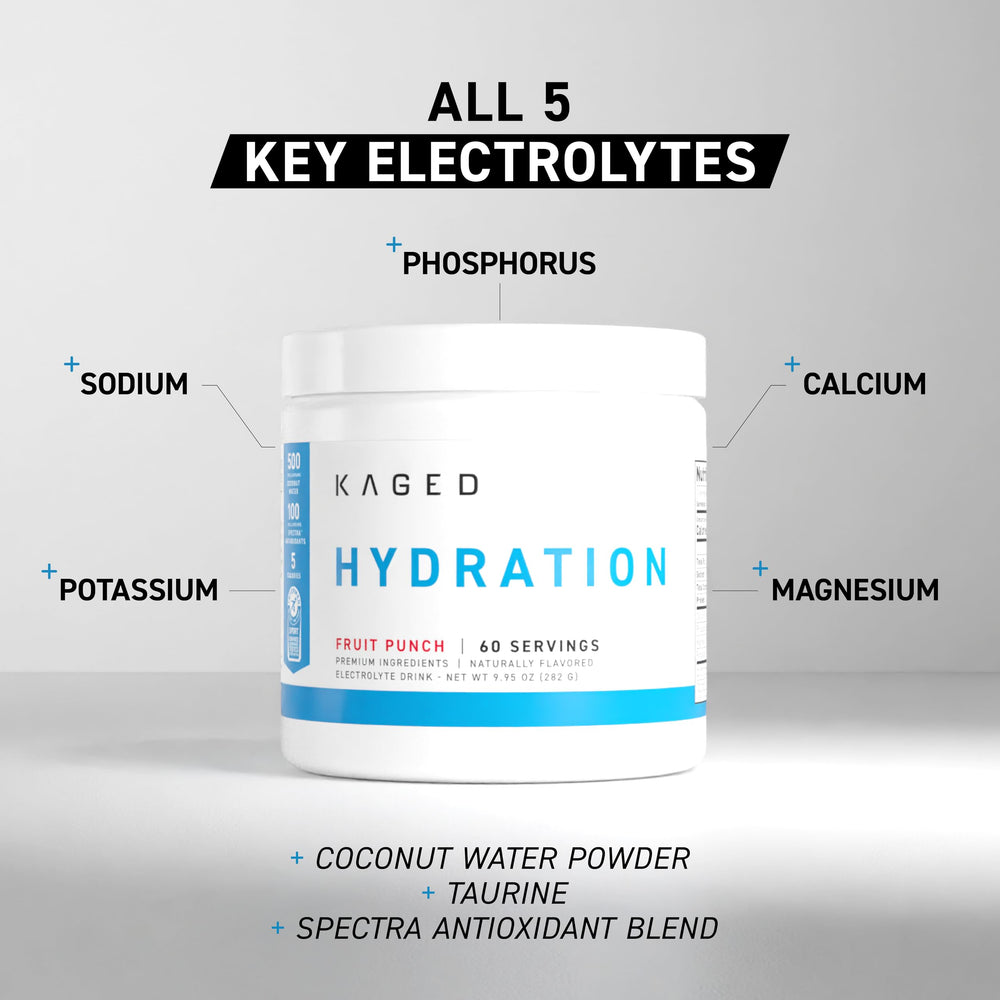 Kaged Daily Hydration glass shows refreshing electrolyte mix being poured.