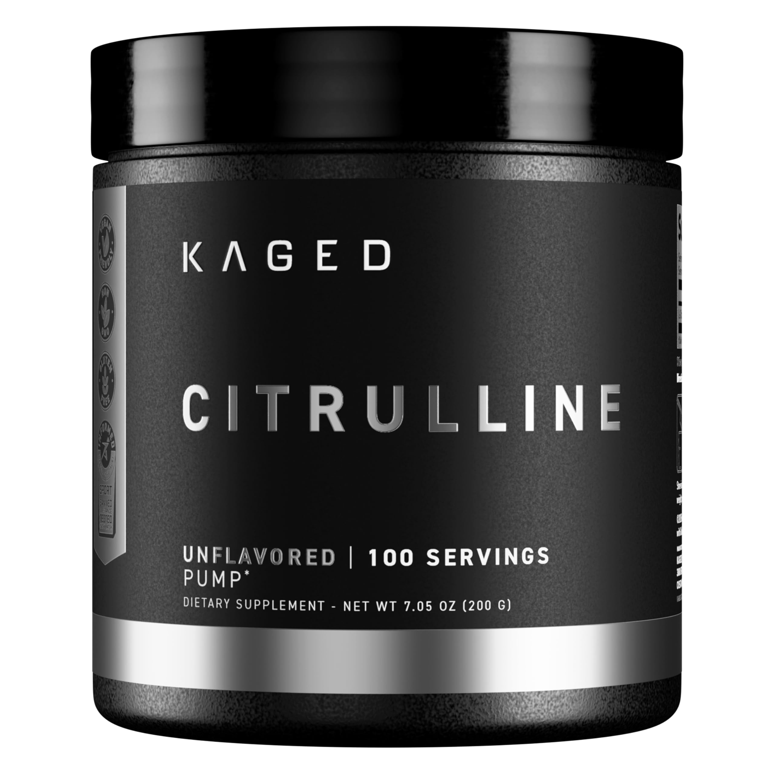 Kaged L-Citrulline bottle front in unflavored formula, ready for workouts
