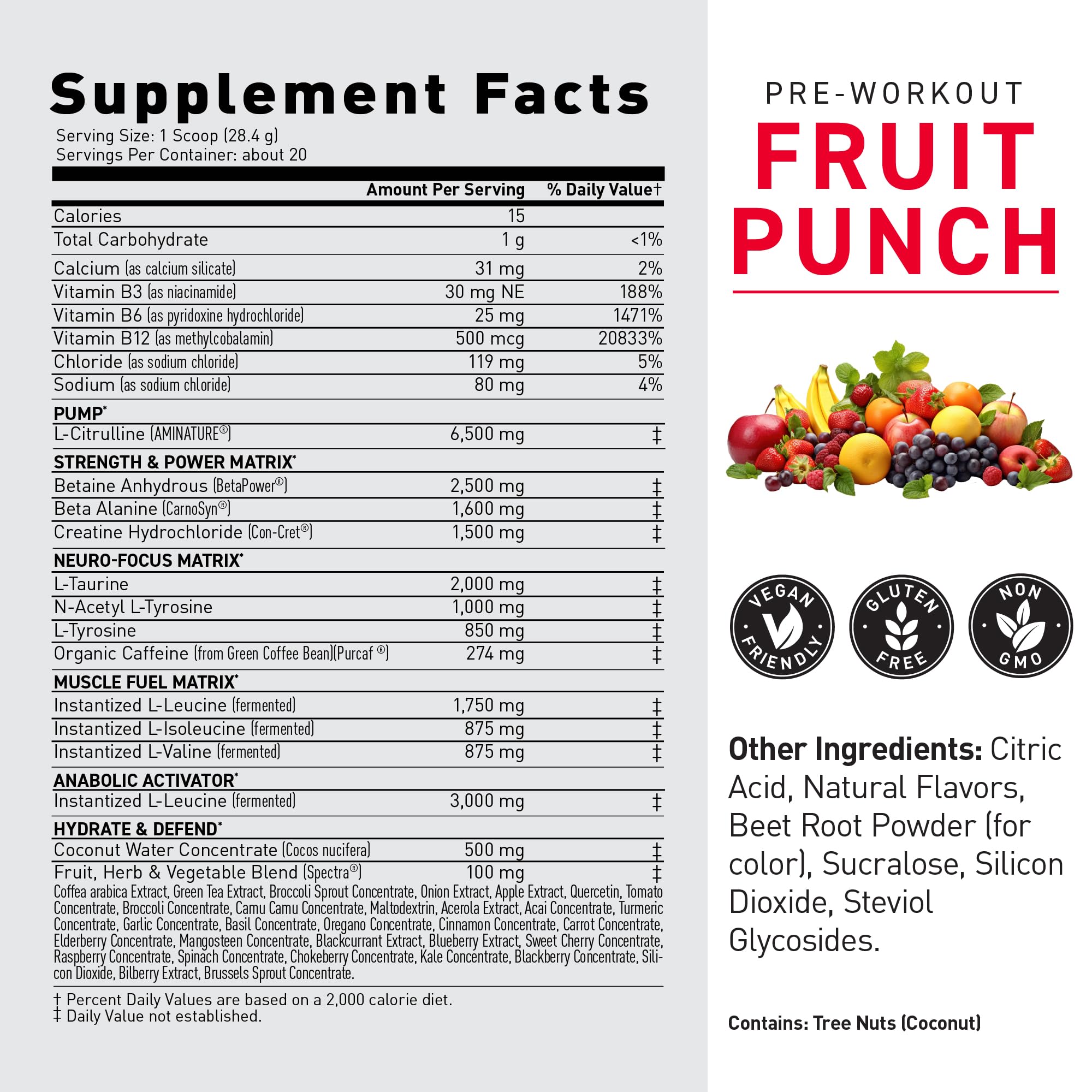 32g serving size shown with the pre-workout scoop