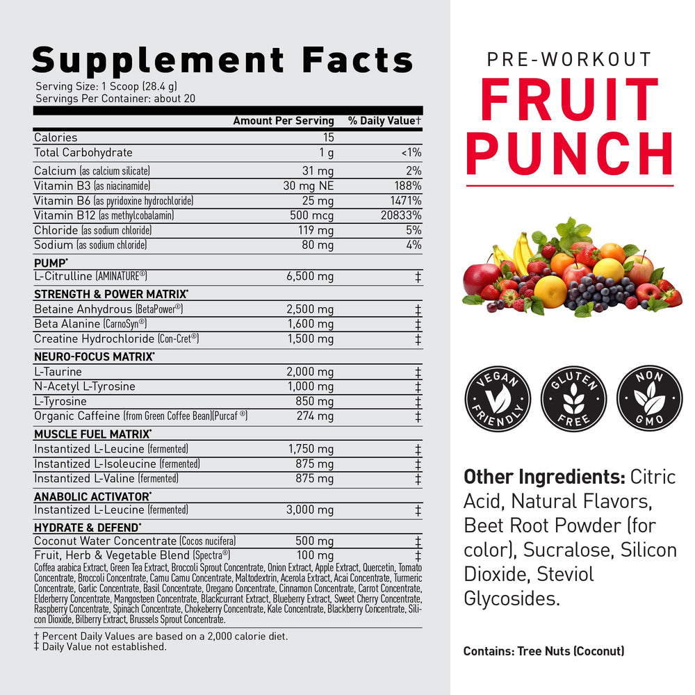 32g serving size shown with the pre-workout scoop