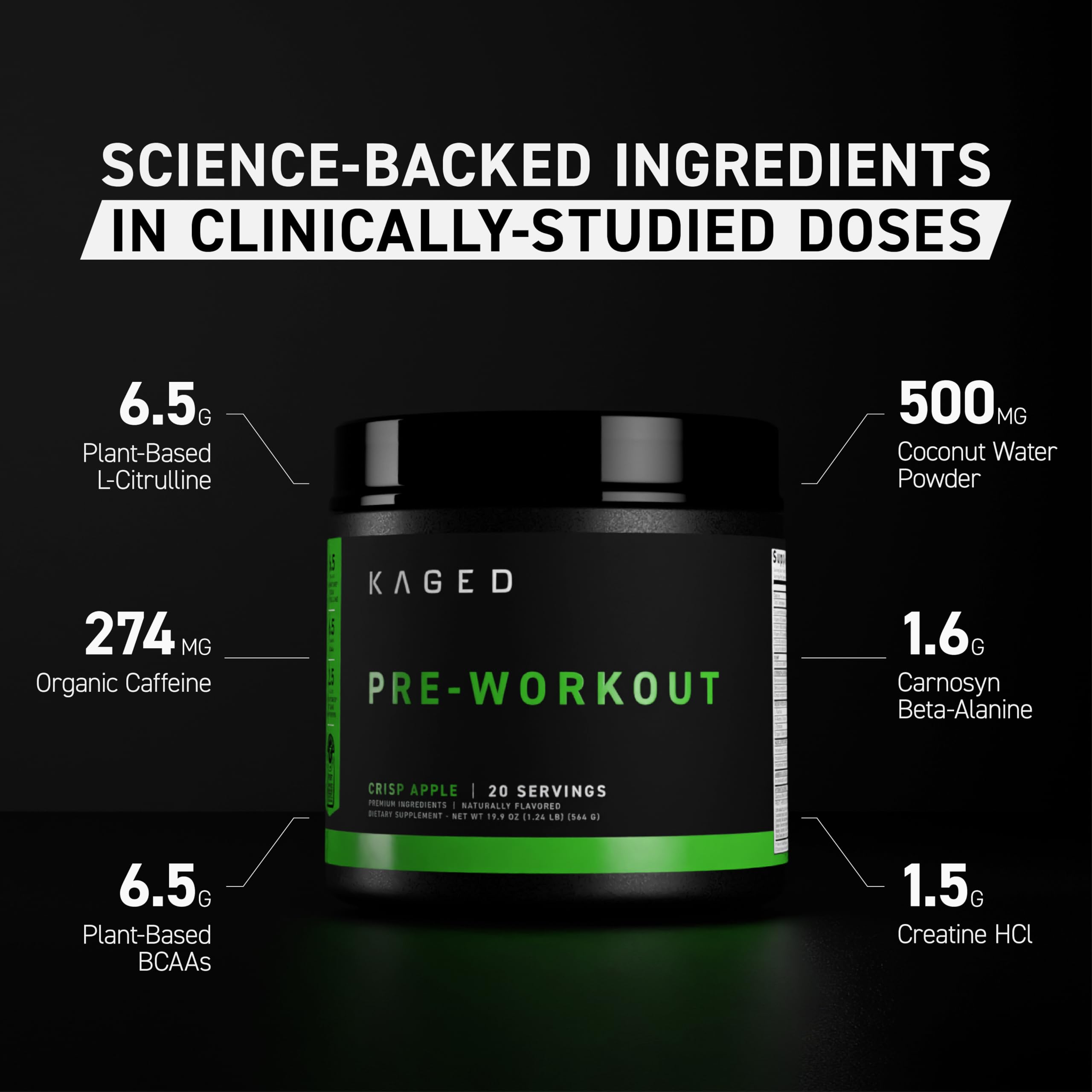Kaged Original Pre-Workout Fruit Punch tub label highlights ingredients