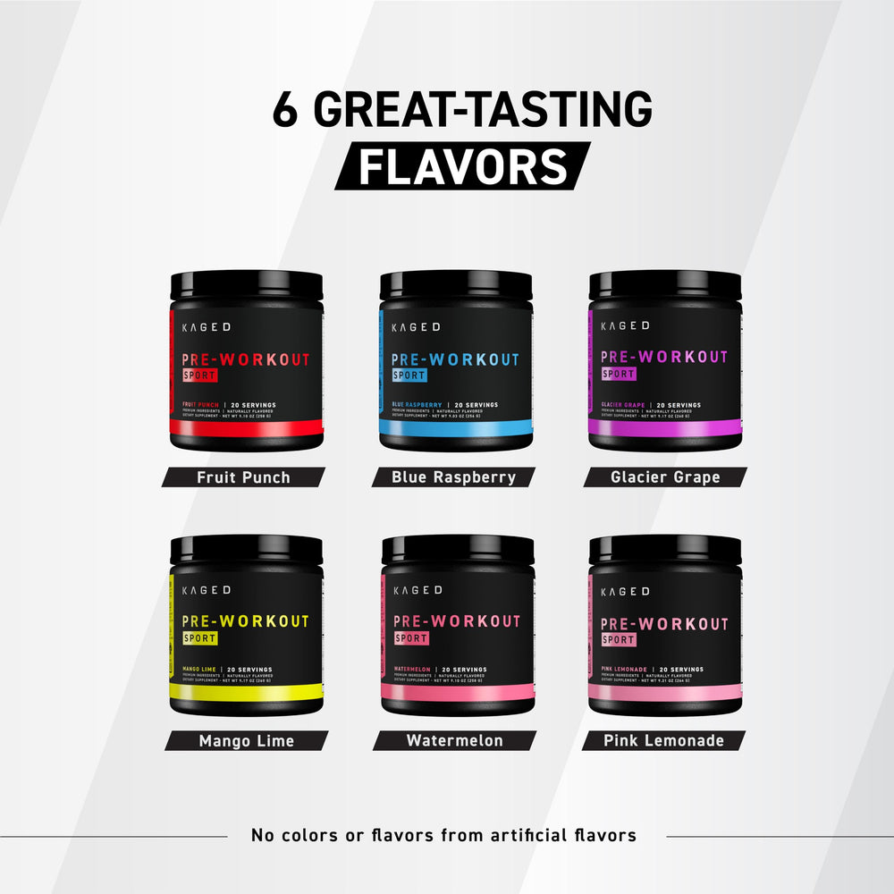 Kaged Sport Pre-Workout Glacier Grape single scoop displayed for dosing