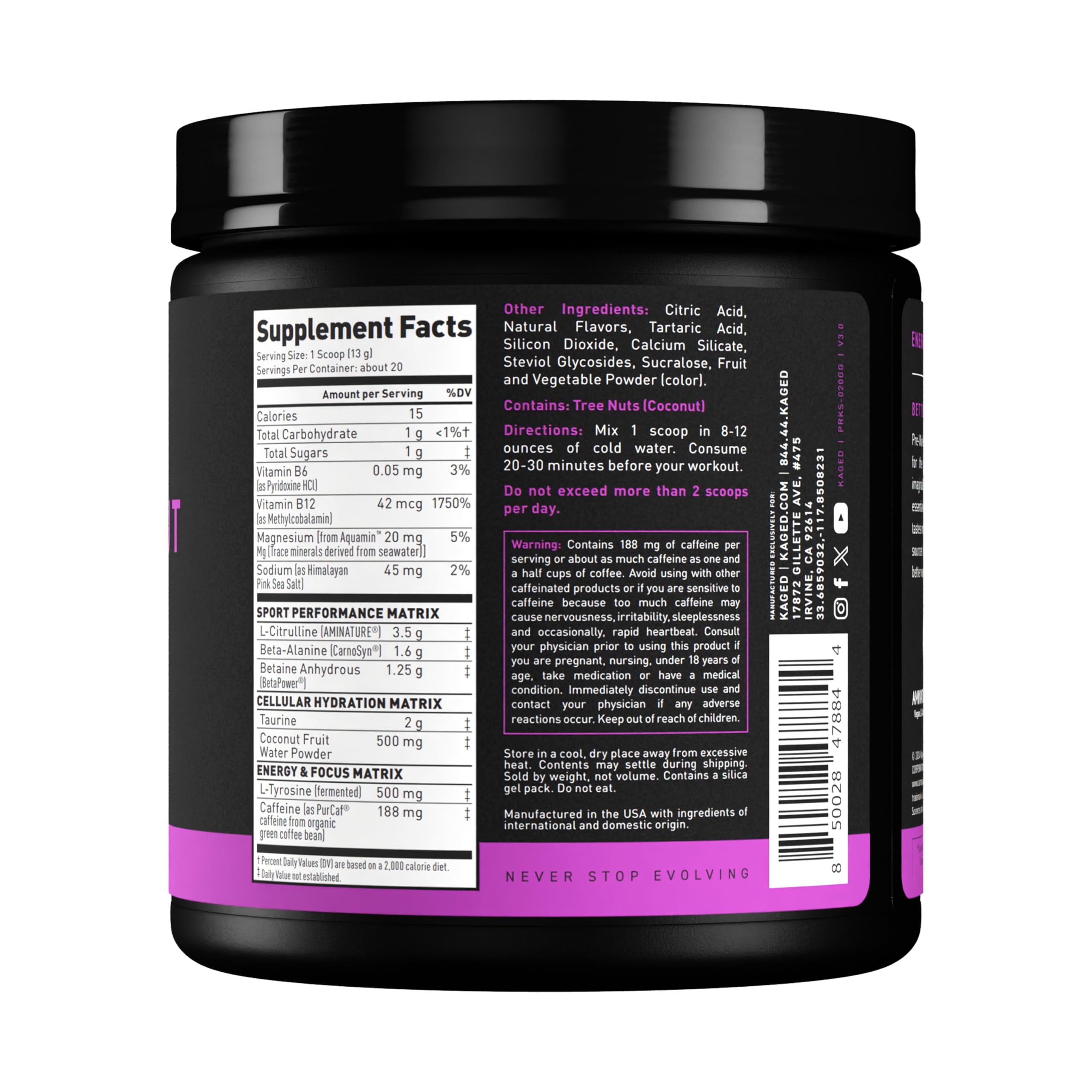 Kaged Sport Pre-Workout Glacier Grape in gym during workout session
