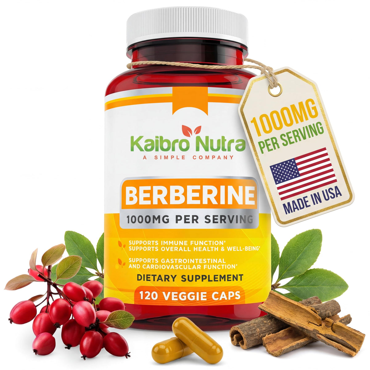 Kaibro Nutra Berberine bottle pour demonstrating easy daily dosing