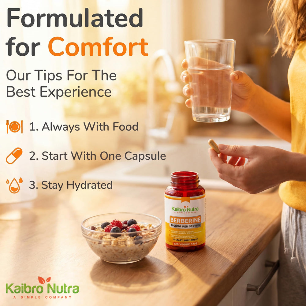 Kaibro Nutra Berberine capsules close-up showing vegan and gluten-free formula