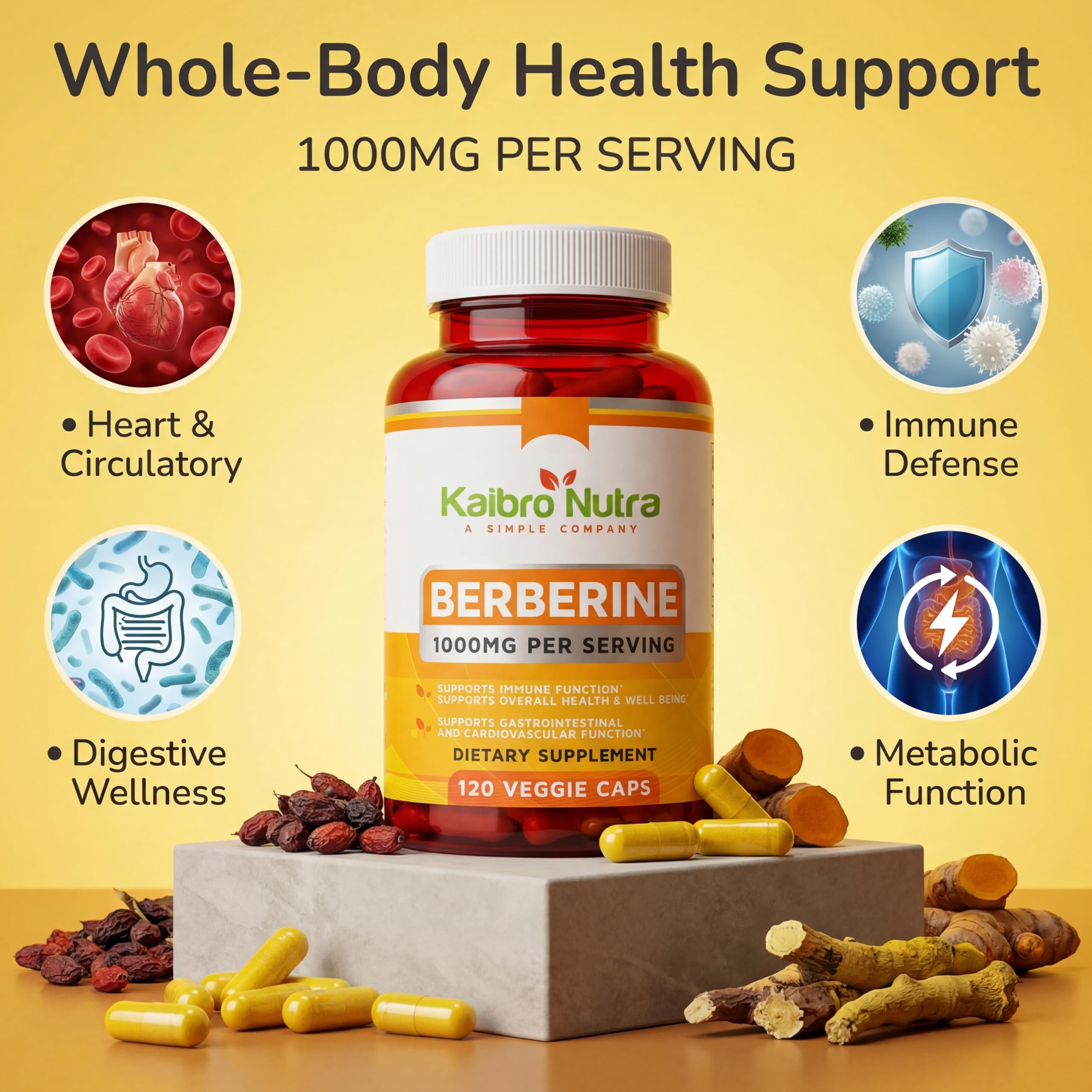 Kaibro Nutra Berberine label indicates USA-made GMP quality
