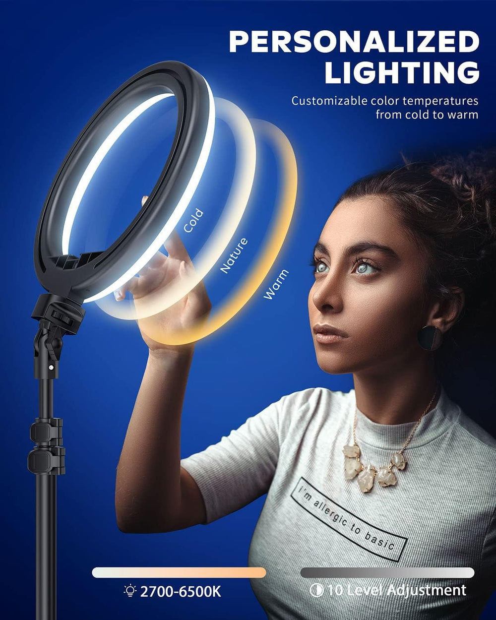Kaiess dimmable LED ring light with 3 color modes for versatile lighting