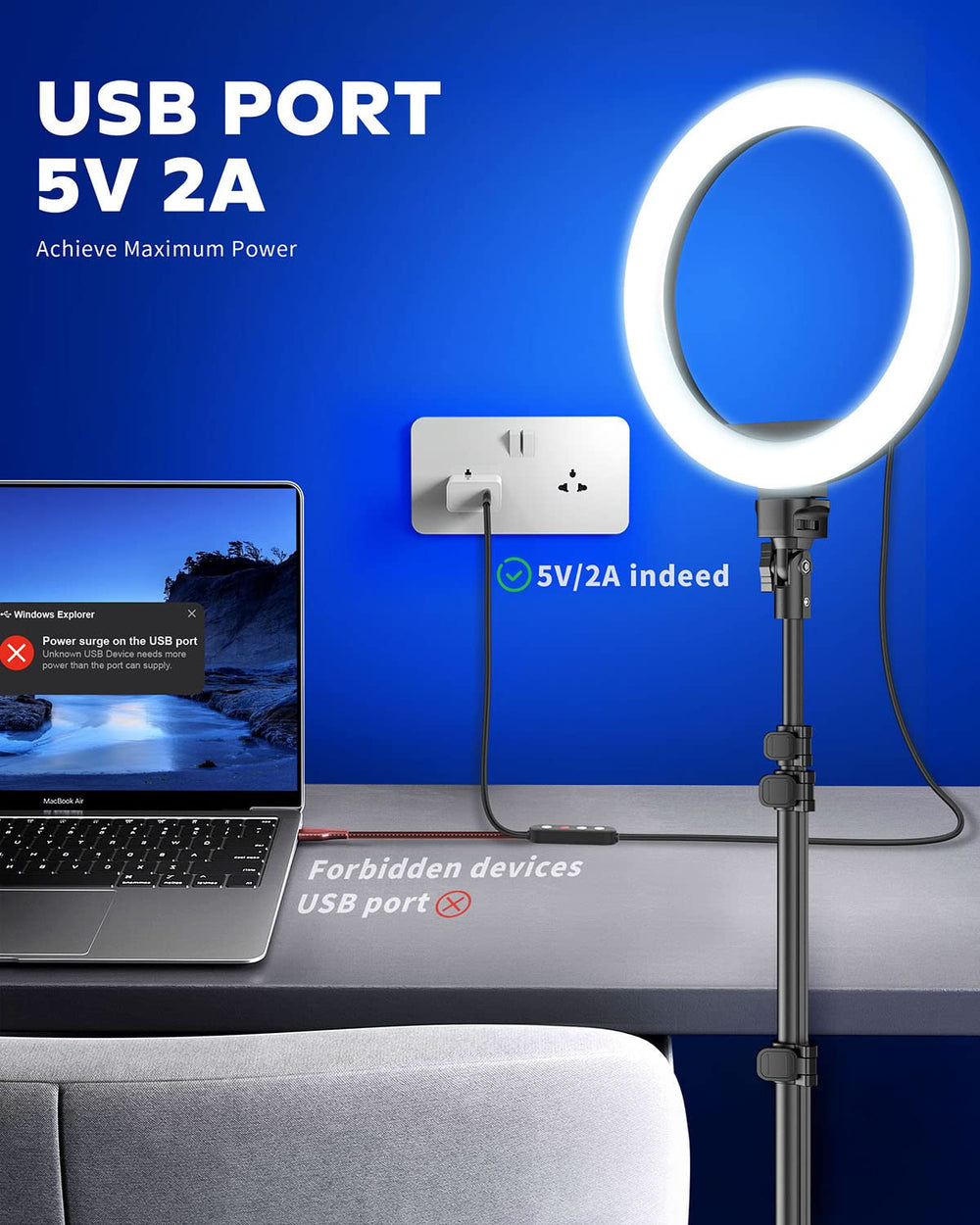 Kaiess USB-powered setup compatible with laptops and power banks