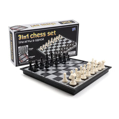 KAILE 3-in-1 travel board supports chess, checkers, and backgammon
