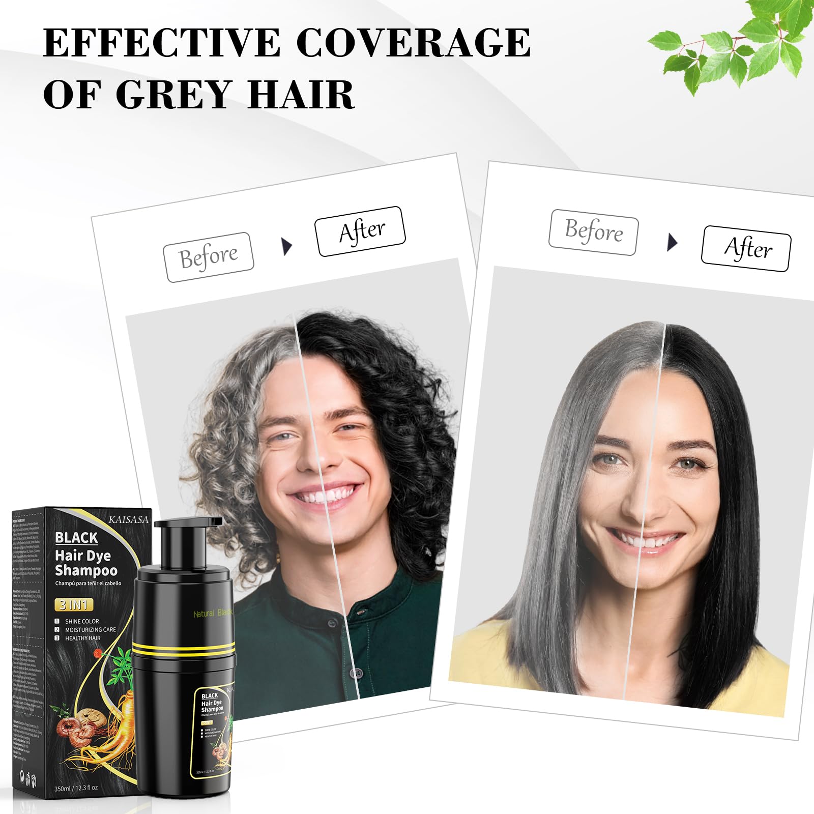 KAISASA 3-in-1 hair dye shampoo cleanses, colors, and conditions in one step.