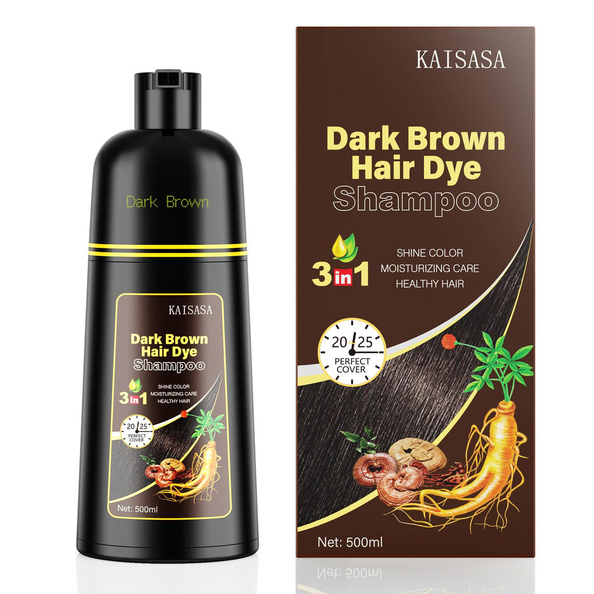 KAISASA dark brown hair dye shampoo applied for even gray coverage