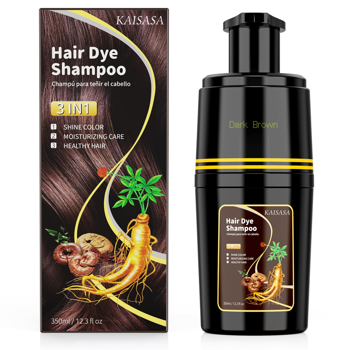 KAISASA dark brown hair dye shampoo applying for full grey coverage.