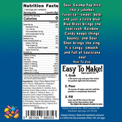 Kajun Loaded Tea Blue Blast packet highlights flavorful mix for quick on the go energy.