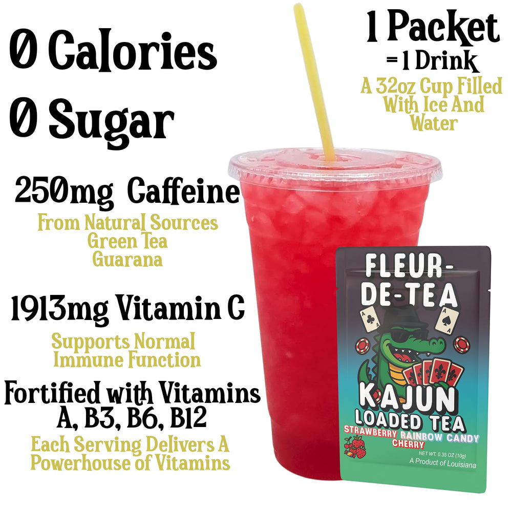 Kajun Loaded Tea Fleur-de-Tea cherry flavor, bright sip with bold notes.