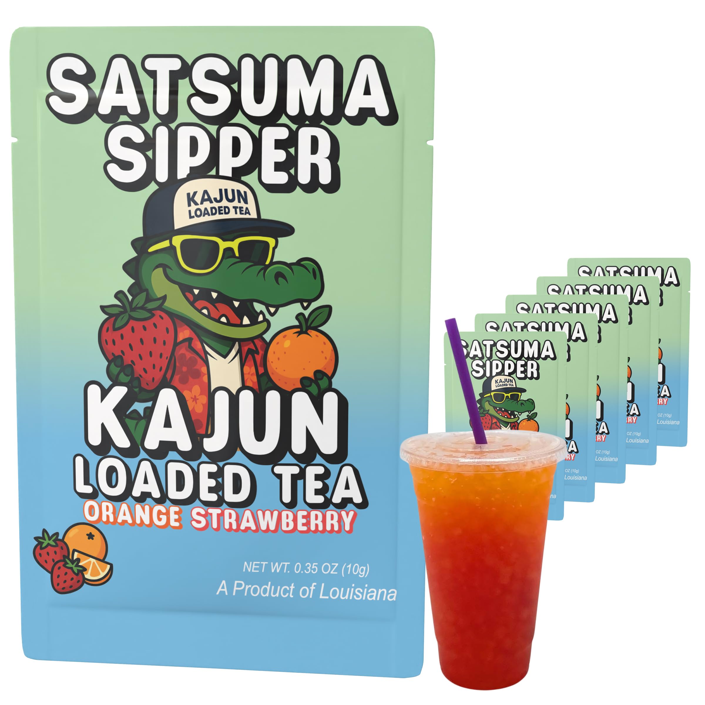 Kajun Loaded Tea Satsuma Sipper packaging showcases bright citrus flavor for sunny drinks