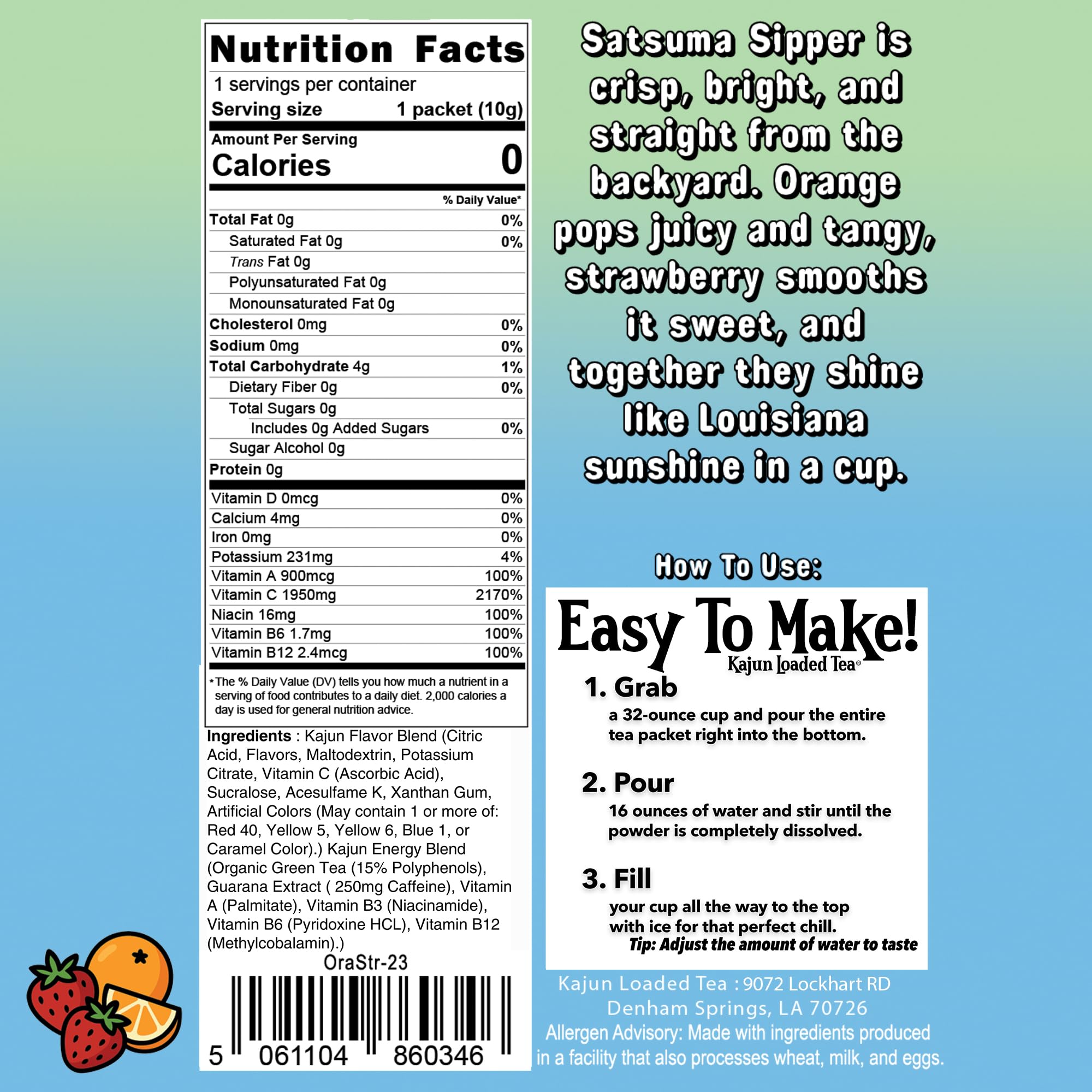 Kajun Loaded Tea Satsuma Sipper powder for quick mixing and fresh flavor