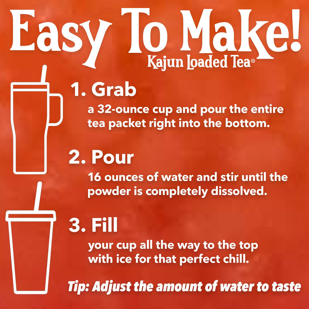 Kajun Loaded Tea travel packets on the go for on-site hydration.