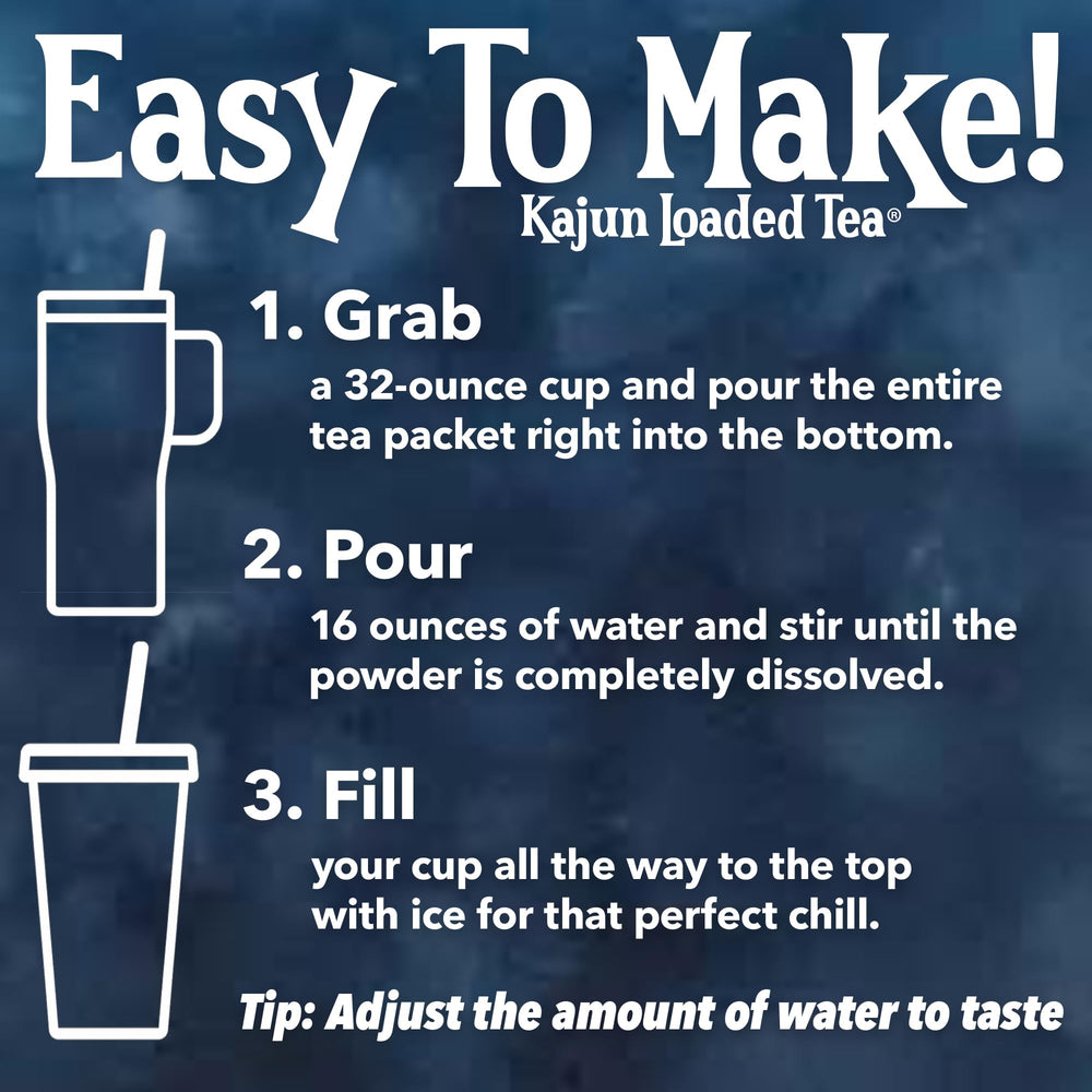 Kajun Loaded Tea Zero Sugar glass emphasizes bold flavor with calorie-free sipping.