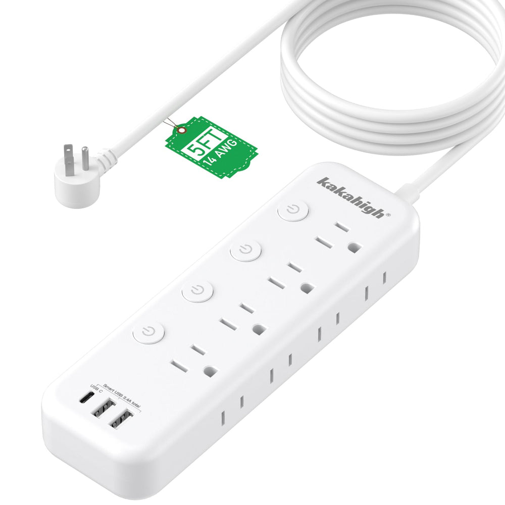 Kakahigh appliance extension cord with switches providing eight outlets and 5 ft reach