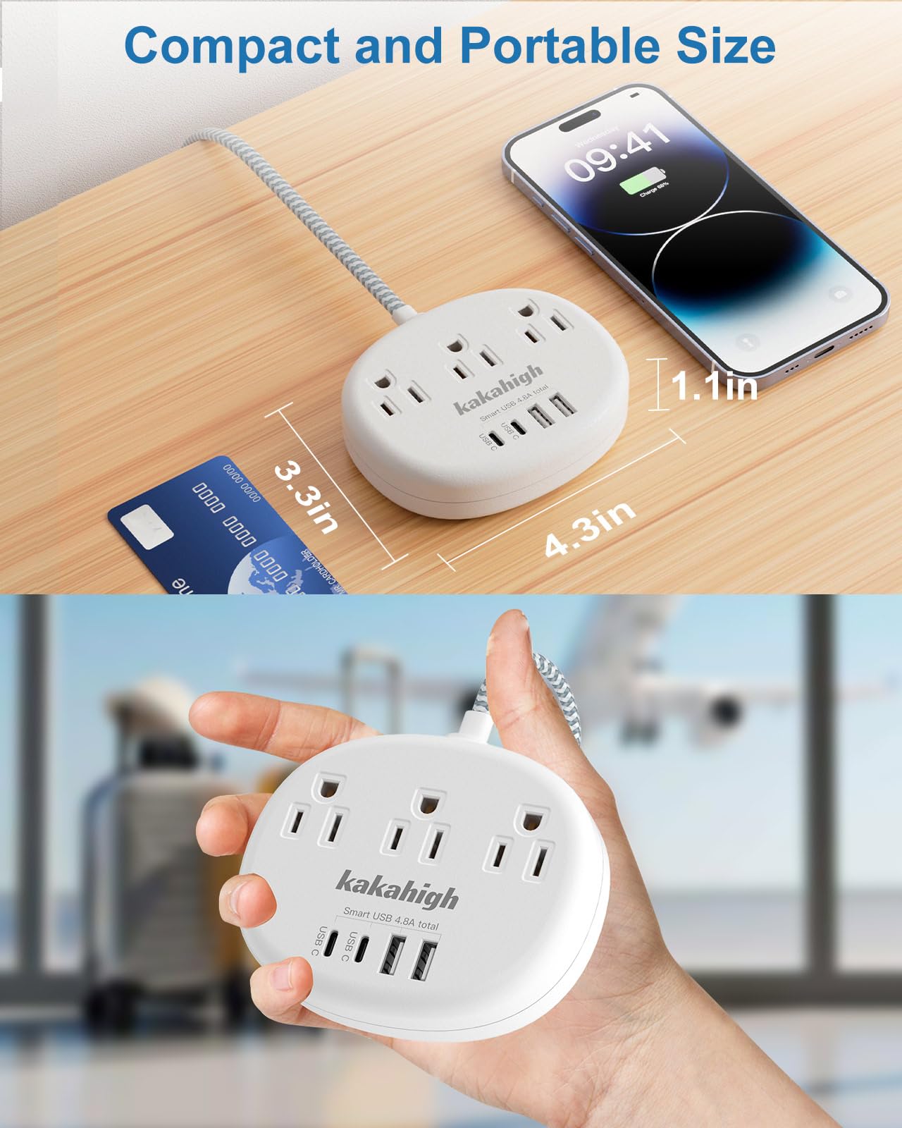 Kakahigh dorm room setup showing space-saving wall-friendly cord.