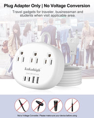 Kakahigh adapter showing 3 AC outlets for multiple devices.