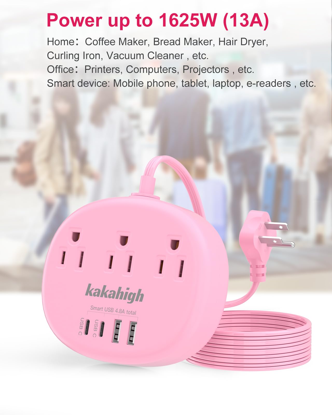 Kakahigh compact pink extension cord with slim head.