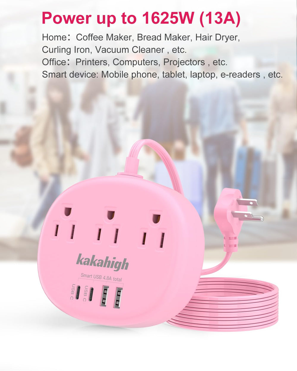 Kakahigh compact pink extension cord with slim head.