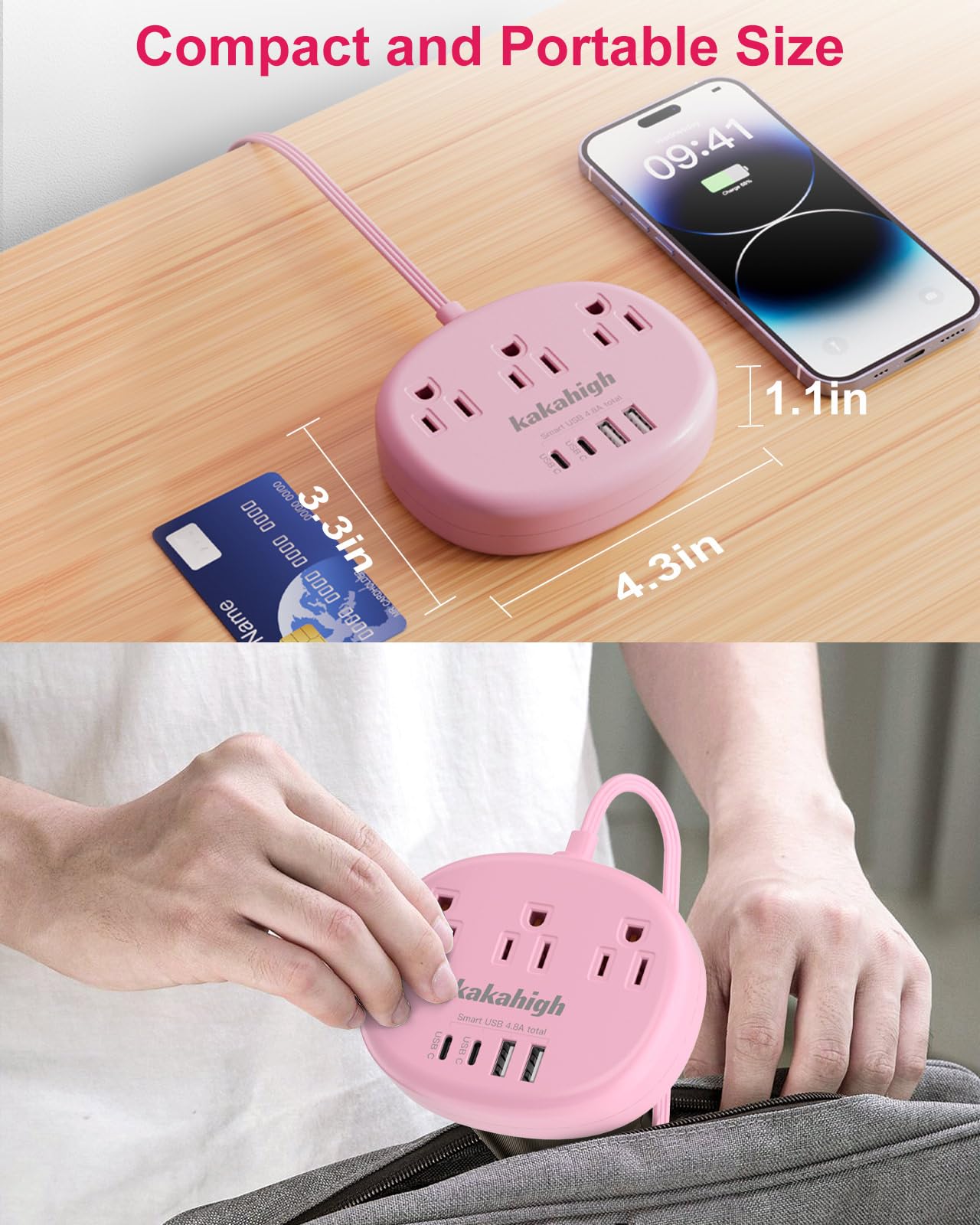 Kakahigh 1625W pink power strip for full-device charging.