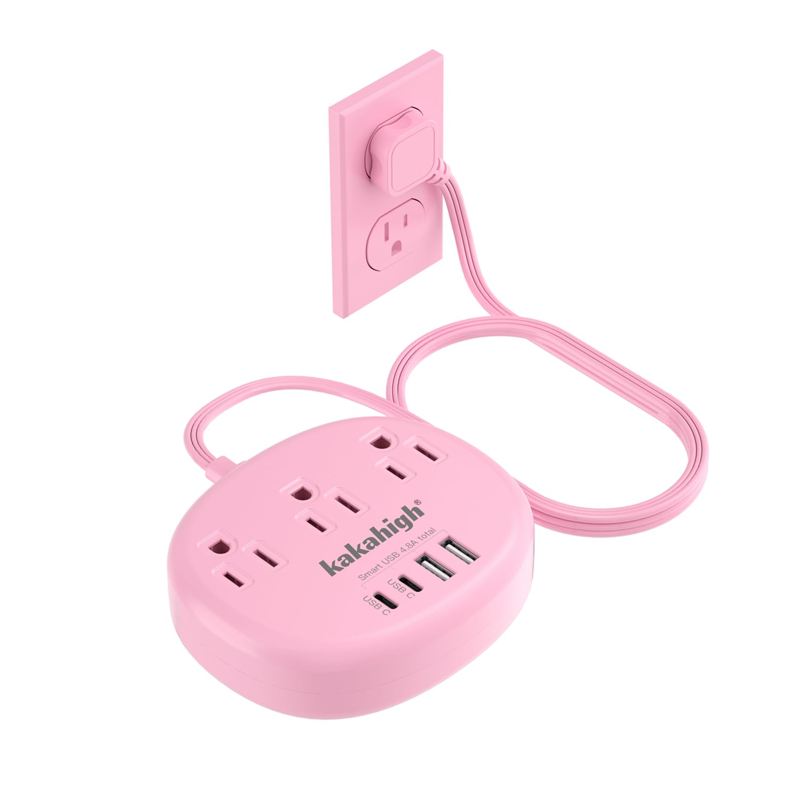 Kakahigh pink 5ft extension cord for desk charging.