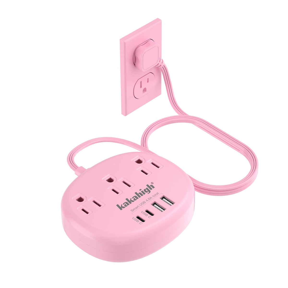 Kakahigh pink 5ft extension cord for desk charging.