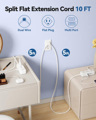 Kakahigh split extension cord right side with multiple outlets for dorm charging.