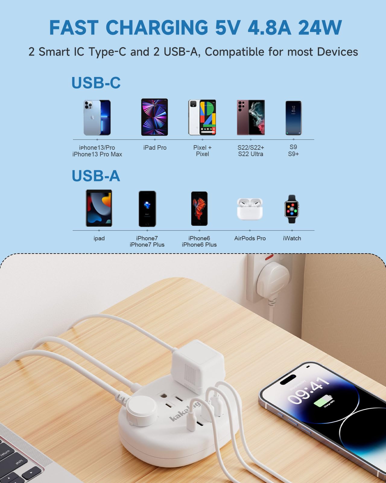 Kakahigh travel-ready adapter suited for hotels and dorm rooms