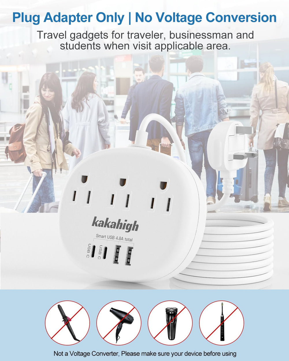 Kakahigh Type G plug with USB ports delivering up to 24W