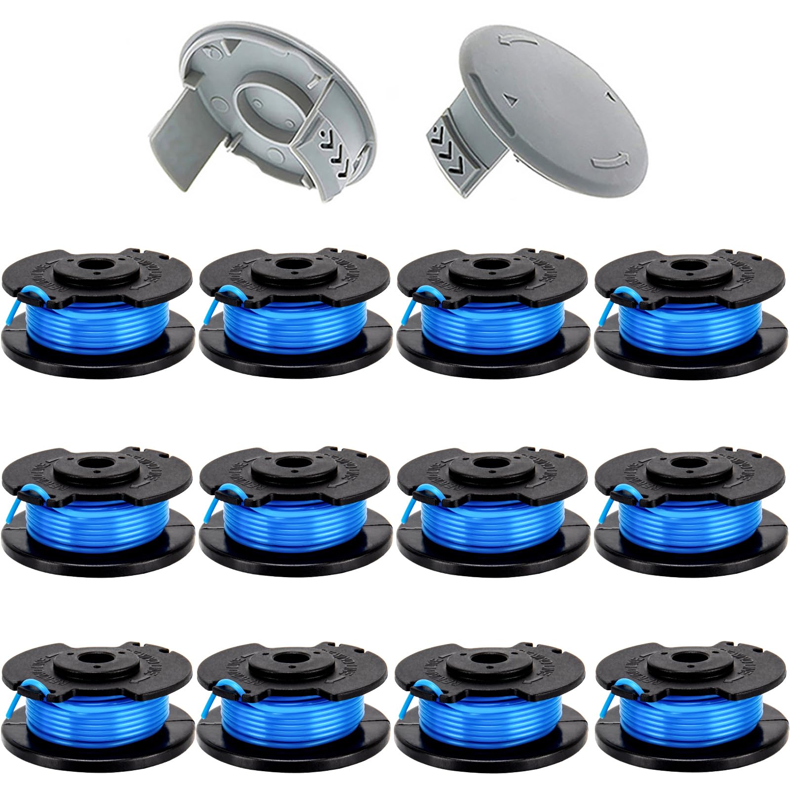 KAKO AC14RL3A spool packaging with 12 spools and 2 caps for Ryobi trimmers.