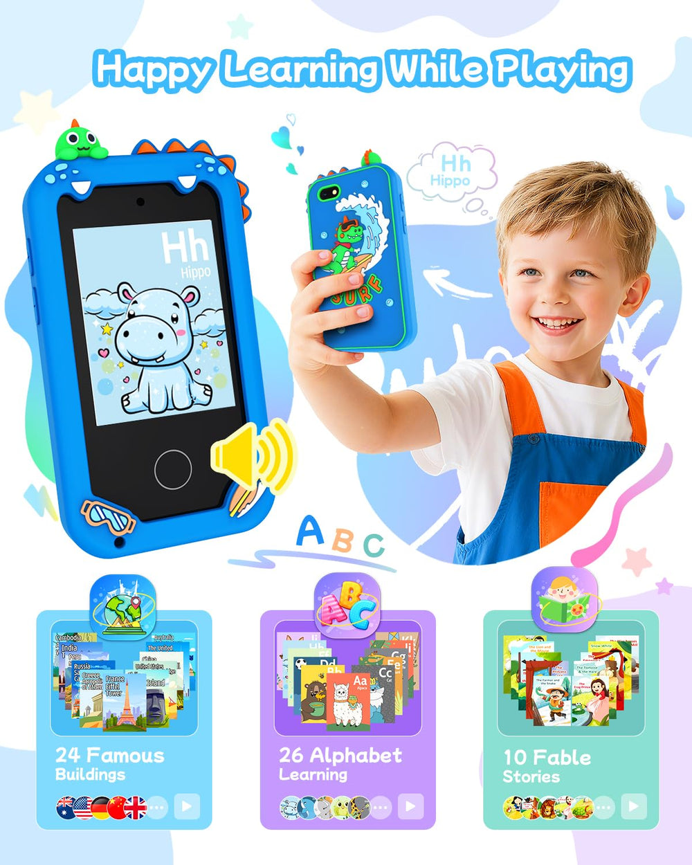KAKTIN 2-8 inch touchscreen for easy kid-friendly navigation