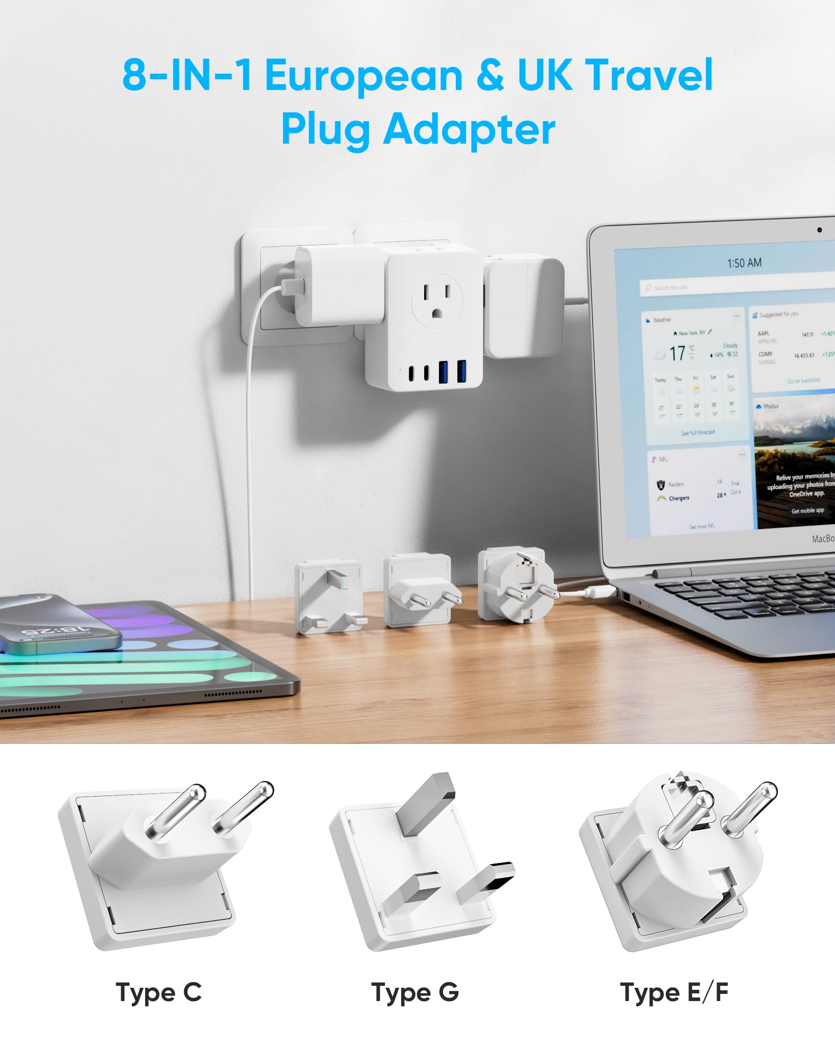 Kakyanill adapter with USB-C and USB-A ports for fast device charging on the go.