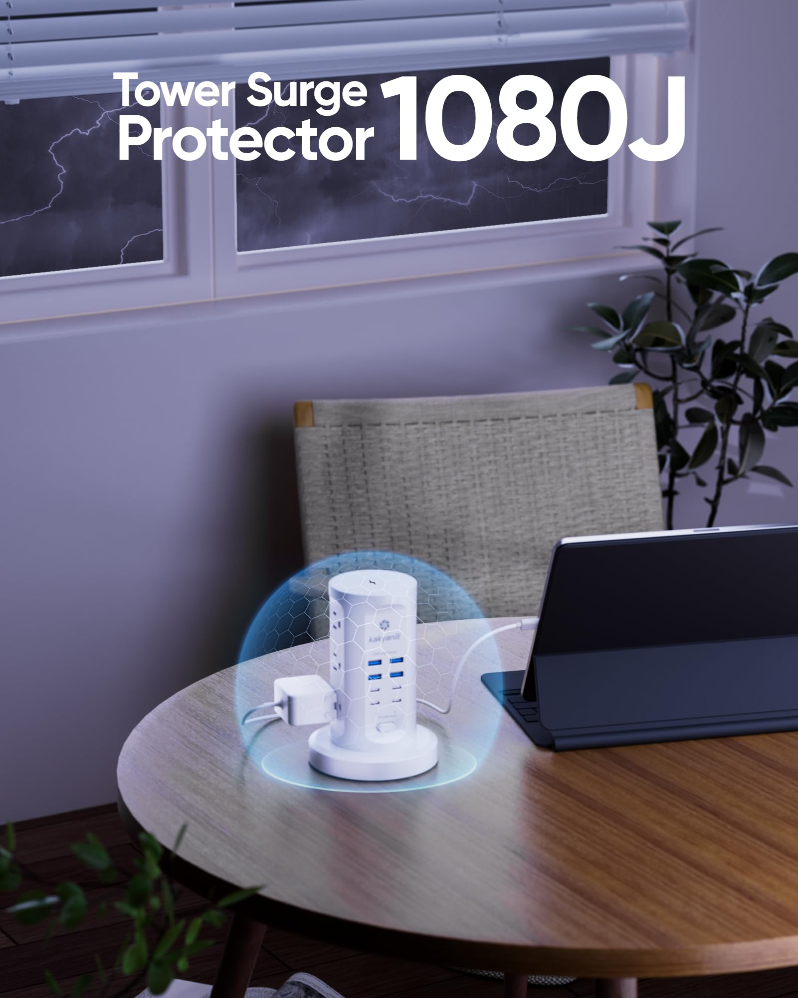 Kakyanill flat-plug design enables slim placement behind furniture.