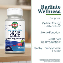 KAL Vitamin B6 B-12 Methyl Folate tablets highlighting coenzyme forms.