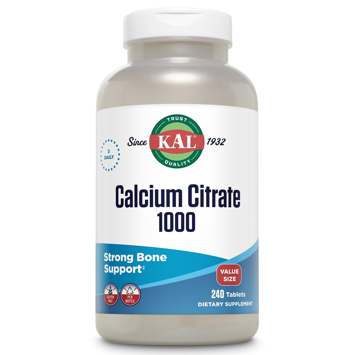 KAL Calcium Citrate 1000mg bottle showing bone support in daily use context