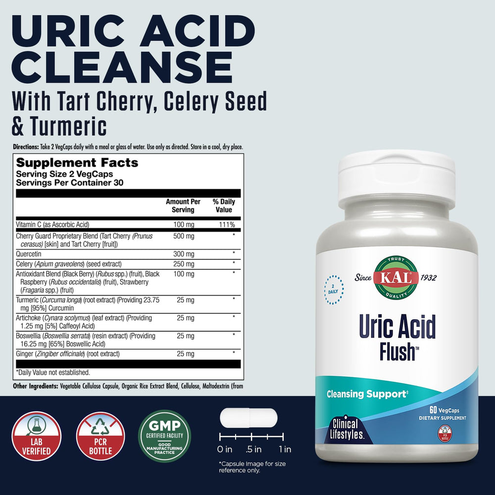 KAL Uric Acid Flush Celery Seed Extract capsule close-up for everyday wellness.