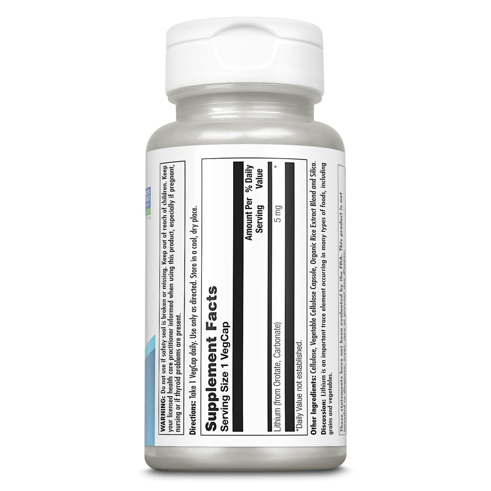 KAL Lithium Orotate 5 mg capsules close-up showing small daily dose.