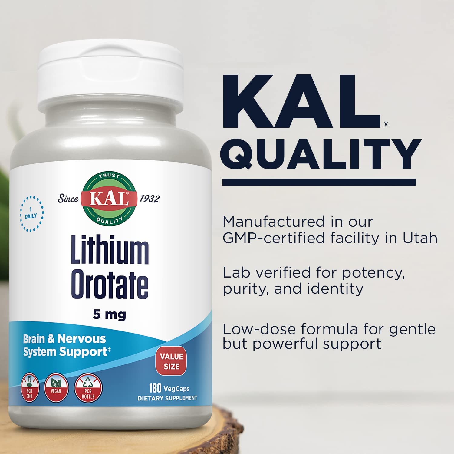 KAL 5mg eco-packaging bottle made from PCR plastics.