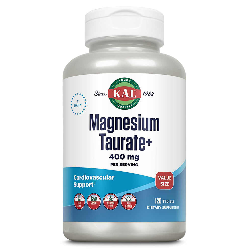 KAL Magnesium Taurate bottle with eco-friendly packaging for daily wellness.