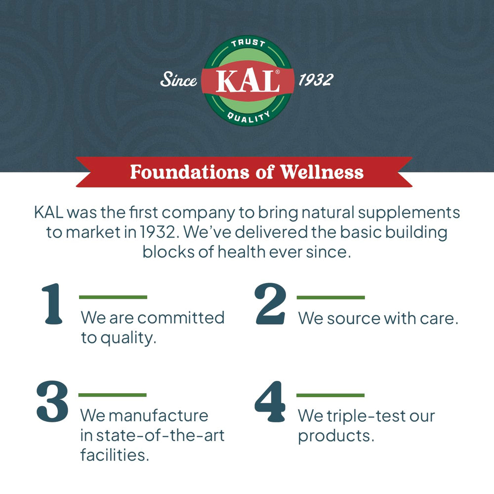 KAL quality vegetarian formula with Stevia-sweetened tablets.