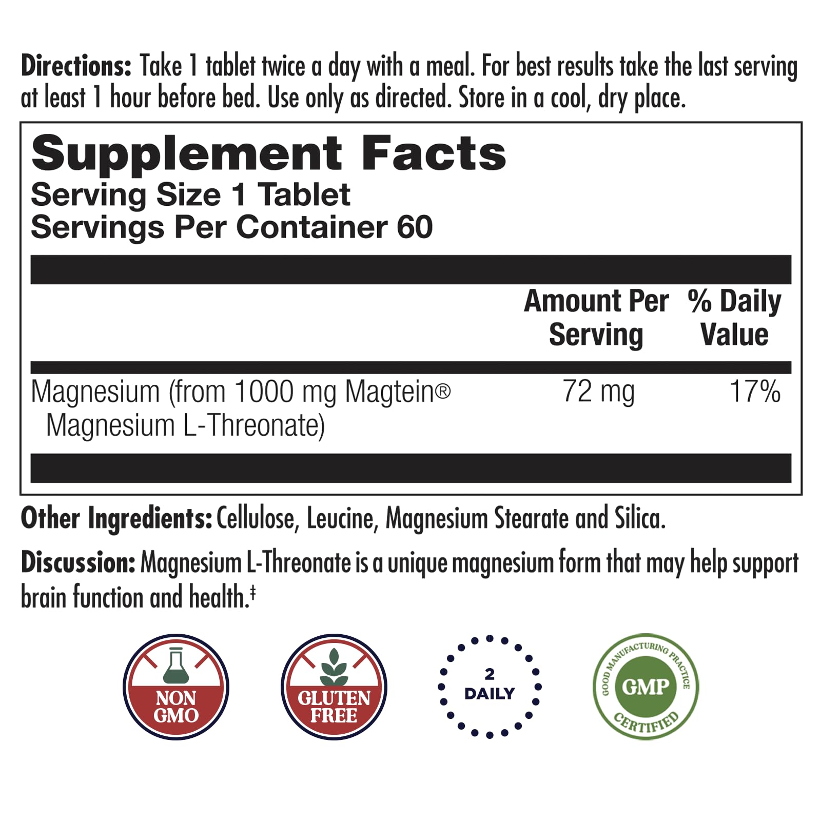 KAL Think Magnesium L-Threonate bottle label highlighting high absorption.
