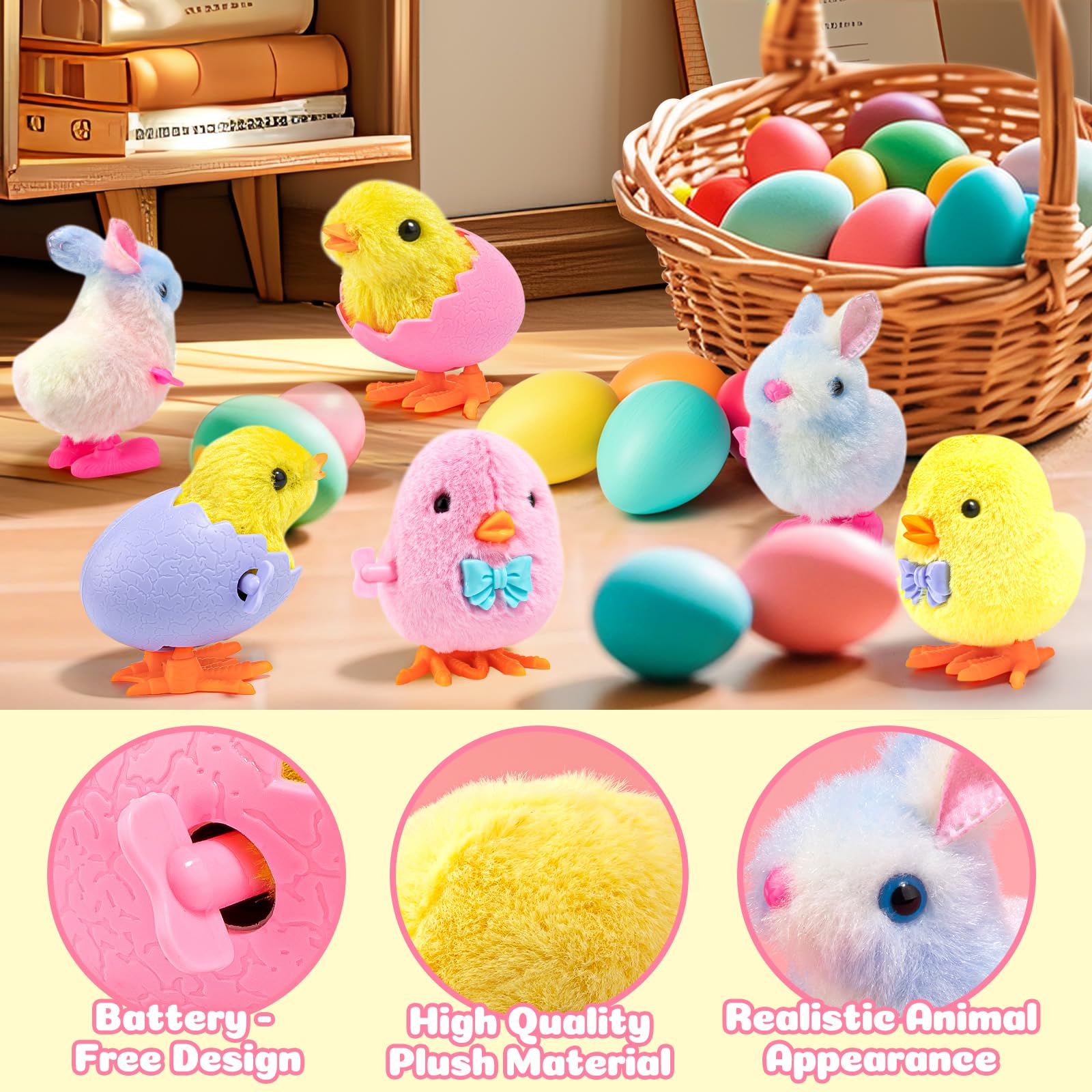 KALLOCIRUN wind-up bunnies demonstrate soft, durable design for safe spring play.