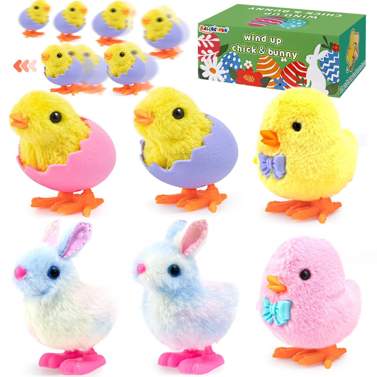 KALLOCIRUN wind-up chicks and bunnies pack in festive Easter colors for playful Easter baskets.